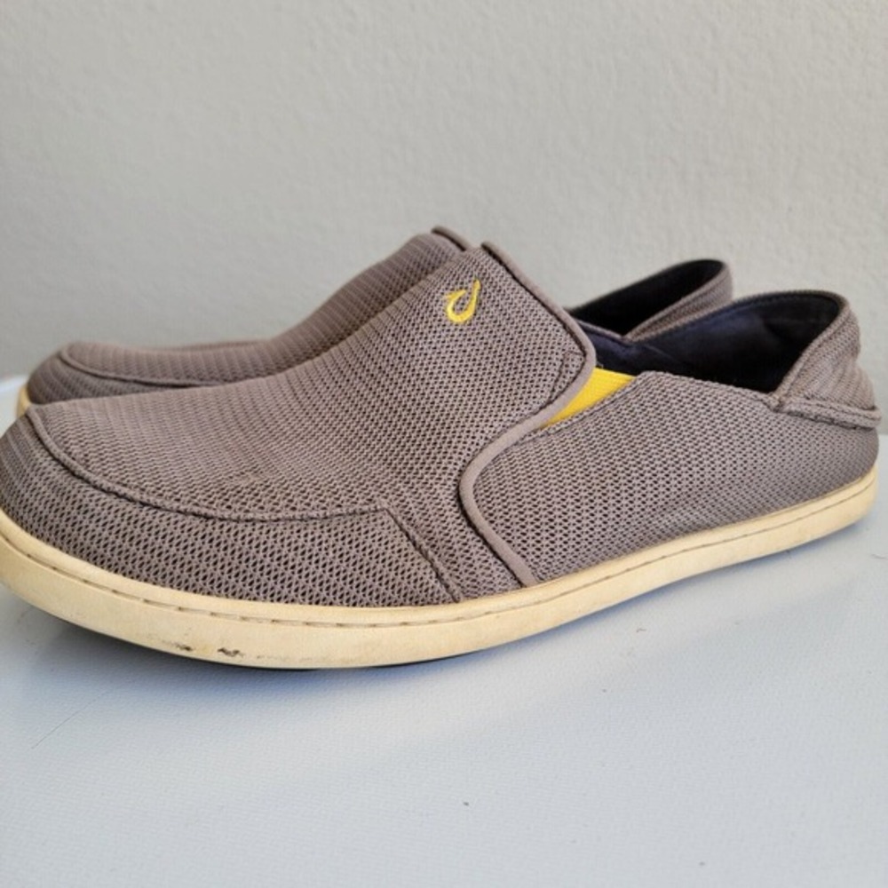 Olukai Nohea Mesh Men's Size 10 Slip on Loafers‎ Shoes Gray Yellow 10188